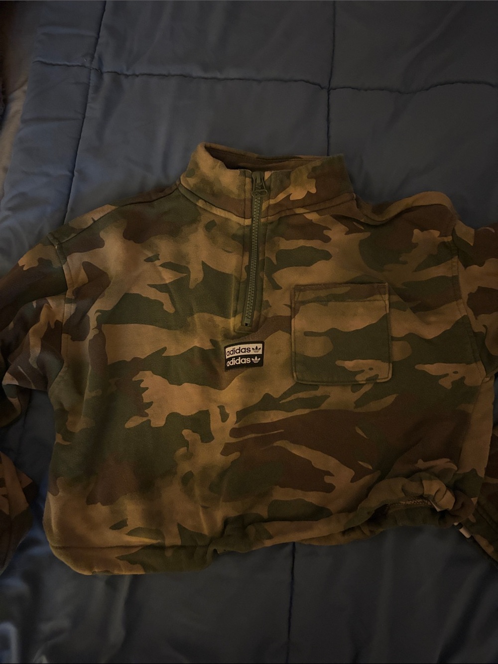 Adidas Women’s Camo Half-Zip Cropped Pullover - Green Camo